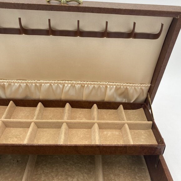 Vintage Mele Jewelry Box Multi Level Tiered Velvet Brown Tan MCM - Picture 3 of 13